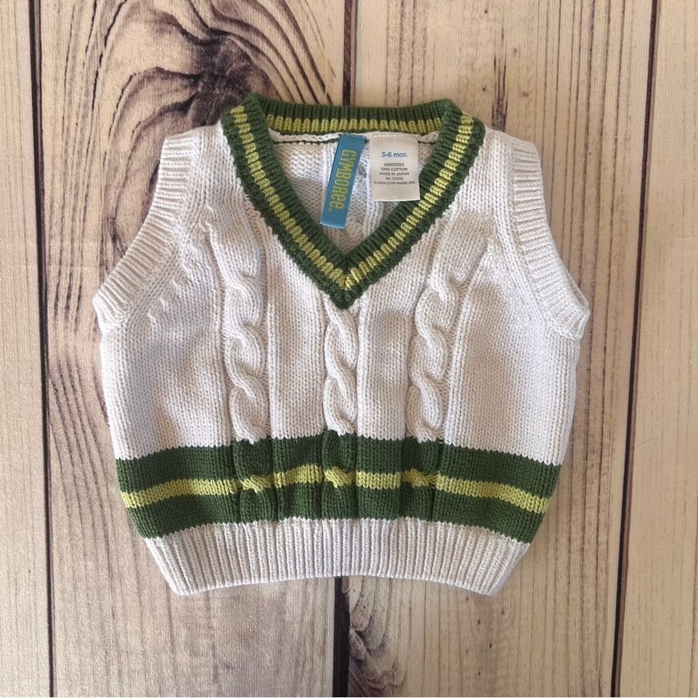 Gymboree Baby 3-6 Month White & Green Sweater Vest